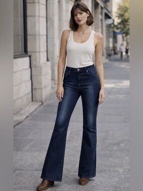 KUT Womens 8 Natalie High Rise Bootcut Stretch Dark Wash Distressed Blue Jeans